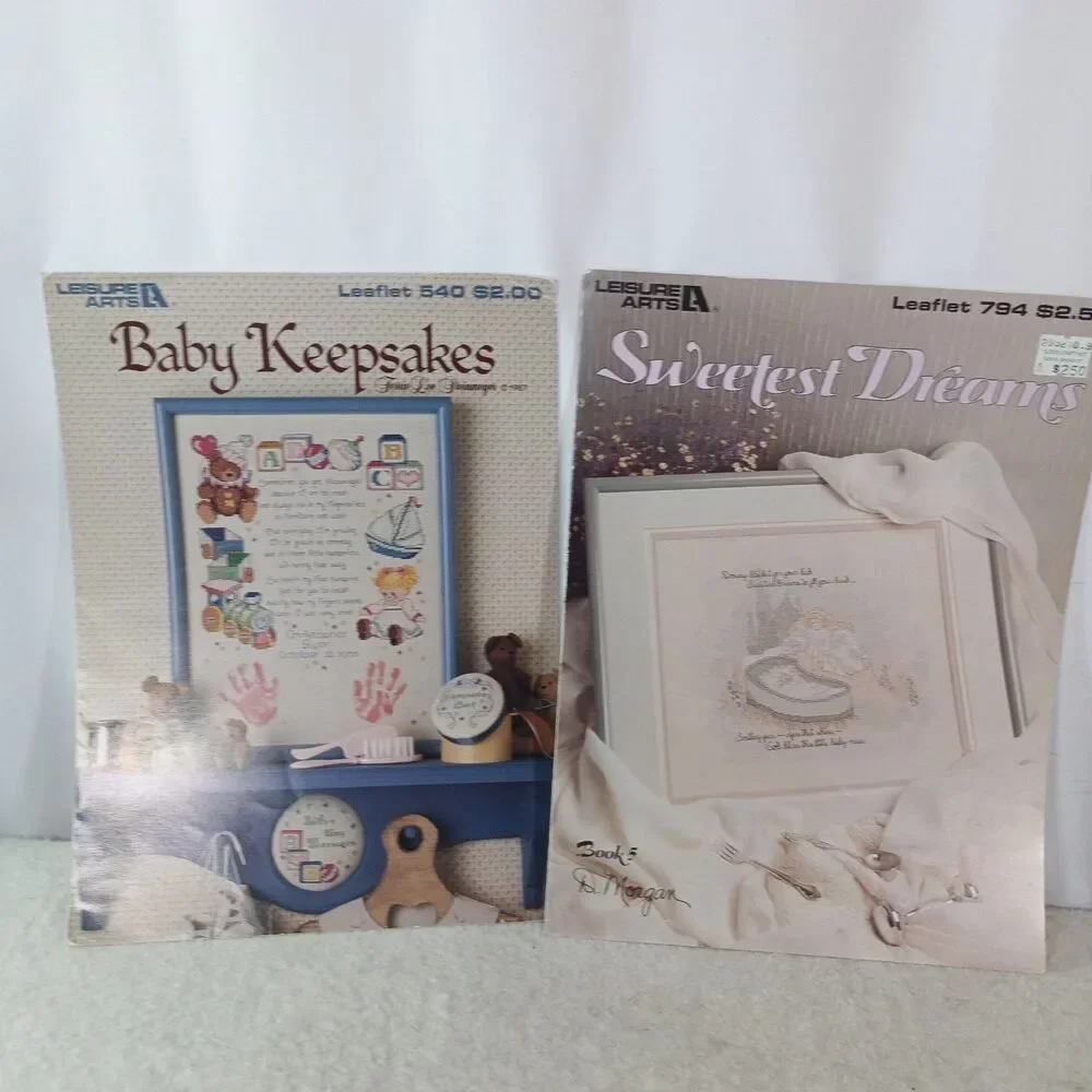 Vintage Leisure Arts Baby Cross Stitch Patterns Lot 2 Keepsakes Sweetest Dreams
